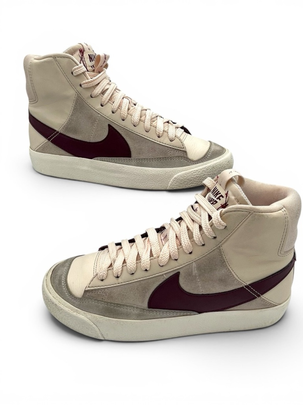 Nike Blazer Mid Burgundy Beige Sneakers Youth 4Y Women 6 Retro Casual - Picture 2 of 11